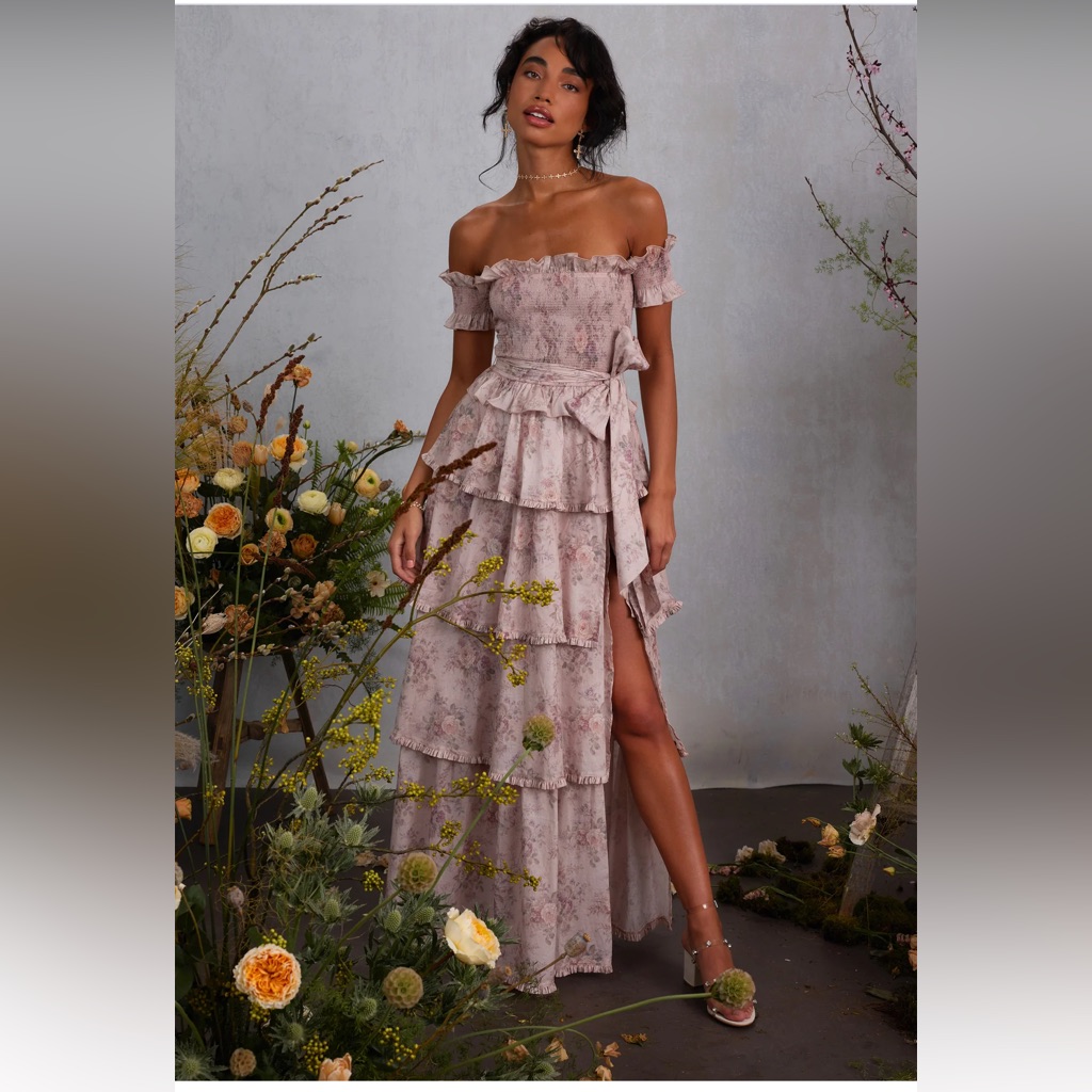 V. Chapman Dusty Pink Floral Off-Shoulder Maxi Dress